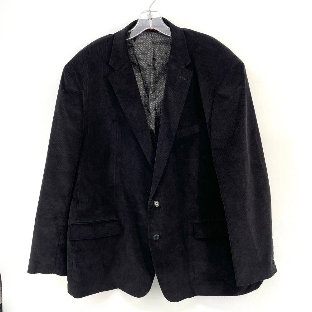 Linea Uomo Mens 54L Black Corduroy Blazer Sport Coat Two Button Jacket 54 Long